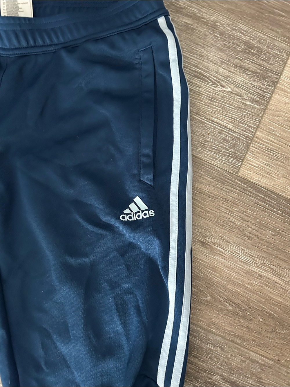 Adidas Women’s ' Navy Blue Tapered Track Pants with White Stripes - Picture 2 of 4